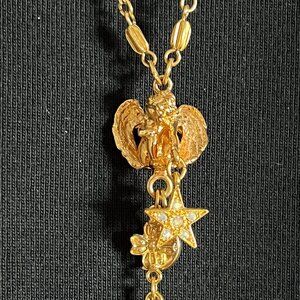 Vintage 1970s Kirk Folly Gold Tone Chain Angel